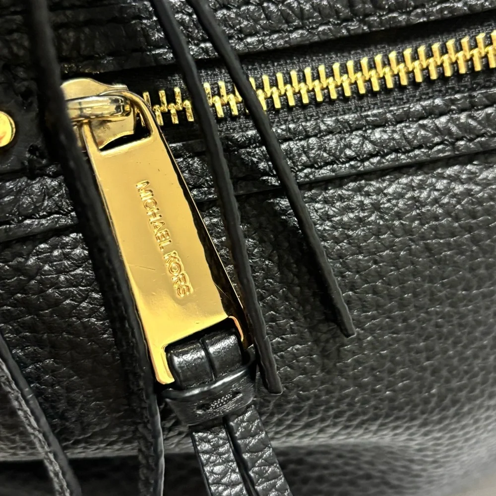 Michael Kors Black Leather Hobo Bag with Gold Accents - Picture 6 of 15